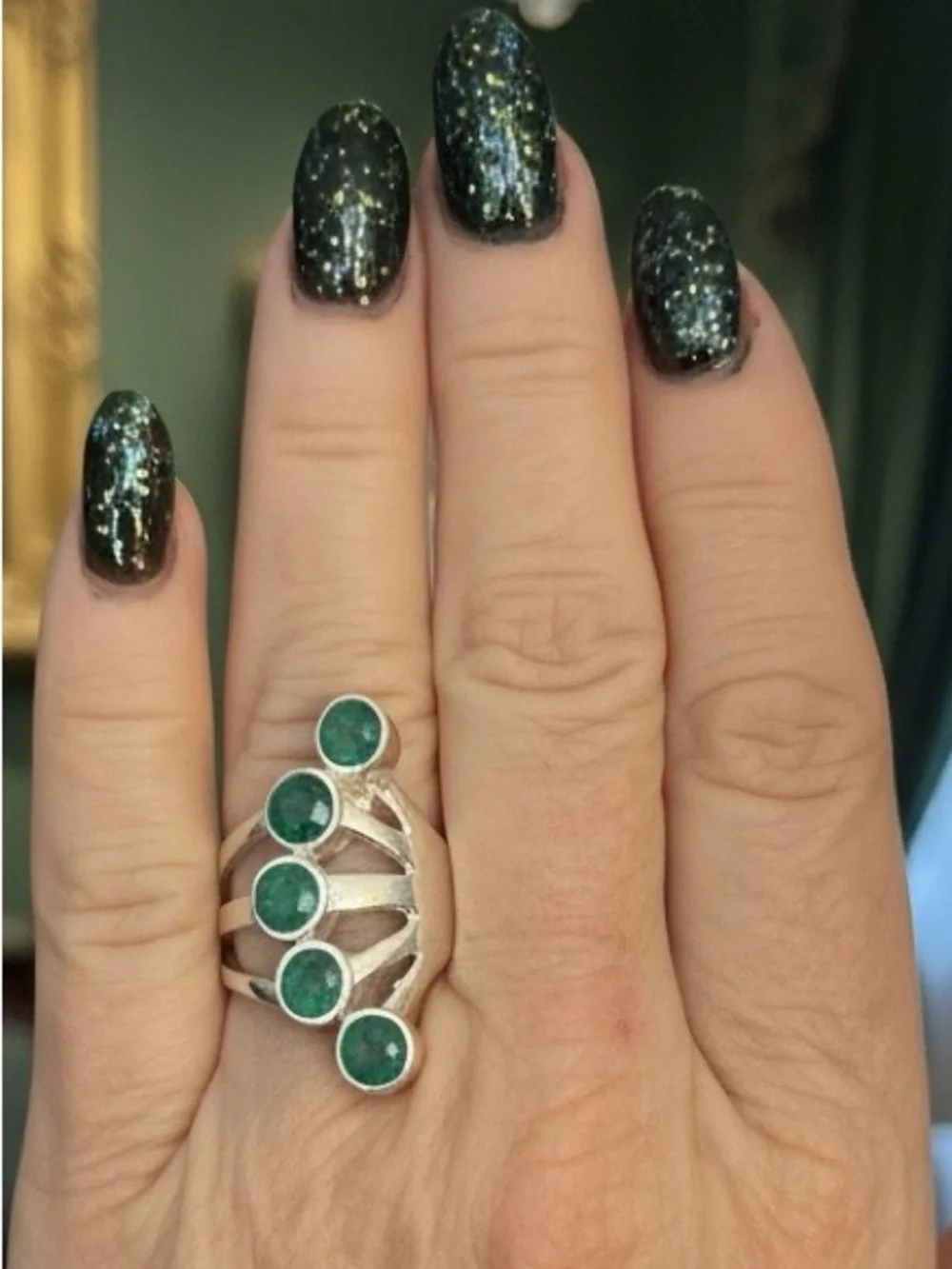 Genuine Emerald Green Multi-Stone Sterling‎ Silver Ring